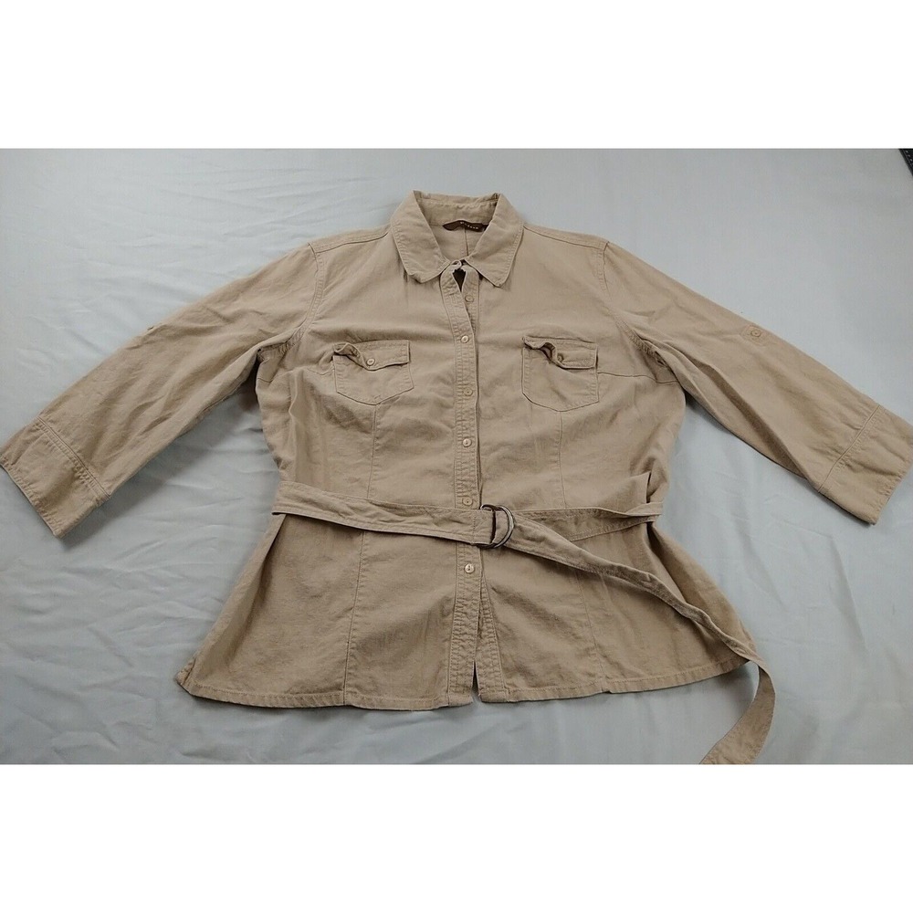 Padova Safari Style Blouse Ladies XL Khaki 3/4 Sleeves Pockets Outdoorsy (1156)